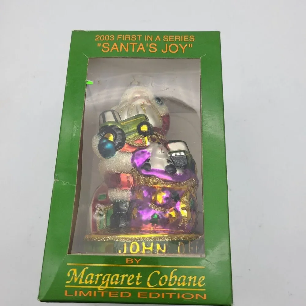 John Deere & Cobane Studio Santa's Joy handmade-painted glass Ornament limited